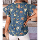 RTS Blue Ruffled Short Sleeve Floral Denim Top
