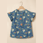 RTS Blue Ruffled Short Sleeve Floral Denim Top