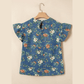 RTS Blue Ruffled Short Sleeve Floral Denim Top