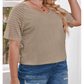 Magdalena Khaki Striped Raglan Sleeve Plus Size Tee
