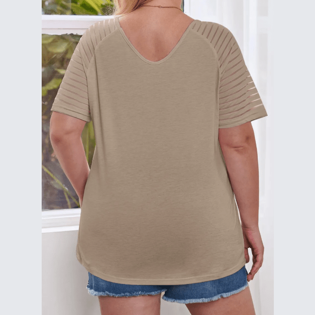 Magdalena Khaki Striped Raglan Sleeve Plus Size Tee