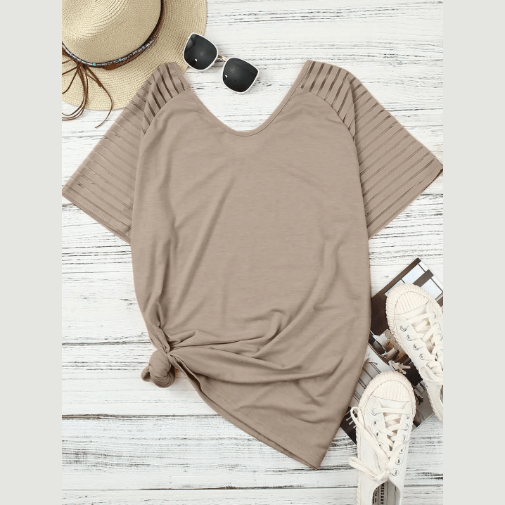 Magdalena Khaki Striped Raglan Sleeve Plus Size Tee