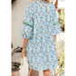 SALE!!!  Shonta Sky Blue Boho Paisley Print Contrasted Patchwork Detail Bracelet Sleeve Loose Mini Dress