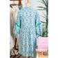 SALE!!!  Shonta Sky Blue Boho Paisley Print Contrasted Patchwork Detail Bracelet Sleeve Loose Mini Dress