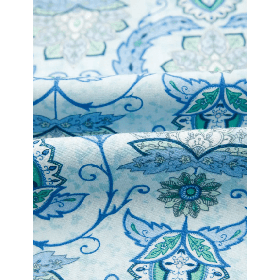 SALE!!!  Shonta Sky Blue Boho Paisley Print Contrasted Patchwork Detail Bracelet Sleeve Loose Mini Dress