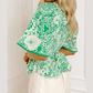 Macie Green Flirty Floral Smocked V Neck Blouse