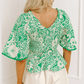 Macie Green Flirty Floral Smocked V Neck Blouse