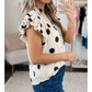 Charidy Polka Dot V-Neck Ruffle Short Sleeve Shift Blouse