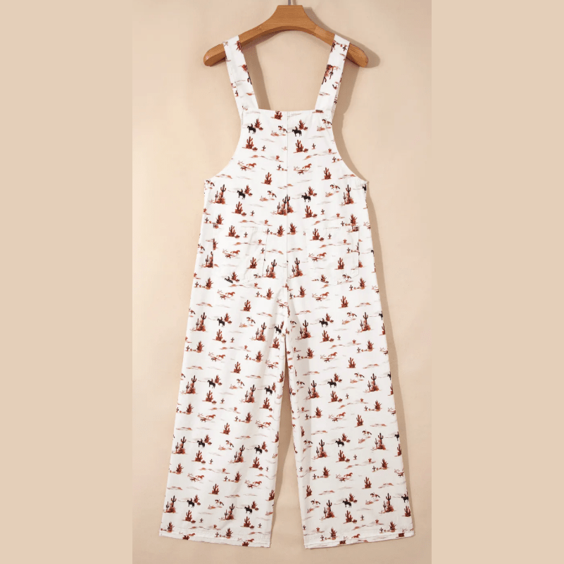 Janny Western Printed Button Adjustable Straps Loose Overalls