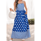 Alexis Blue Striped Polka Dot Patchwork High Waist Spaghetti Straps Maxi Dress