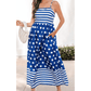 Alexis Blue Striped Polka Dot Patchwork High Waist Spaghetti Straps Maxi Dress