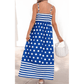 Alexis Blue Striped Polka Dot Patchwork High Waist Spaghetti Straps Maxi Dress