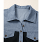 Lacole Black Waffle Knit Denim Color Block Patchwork Button Flap Polo Top