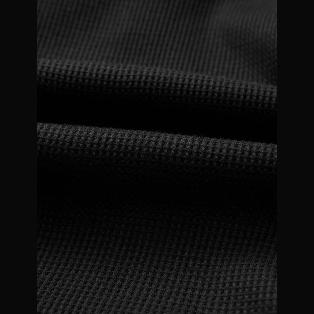 Lacole Black Waffle Knit Denim Color Block Patchwork Button Flap Polo Top