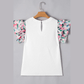 Tansy White Abstract Print Tiered Ruffled Sleeve Textured Knit Top