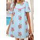 Emryn Sky Blue Floral Printed Contrast Ricrac Detail Bubble Sleeve Dress
