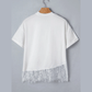 Marney White Asymmetric Lace Hem Patchwork Tee