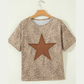 Soph Khaki Leopard Retro Studded Star Patch Loose Tee