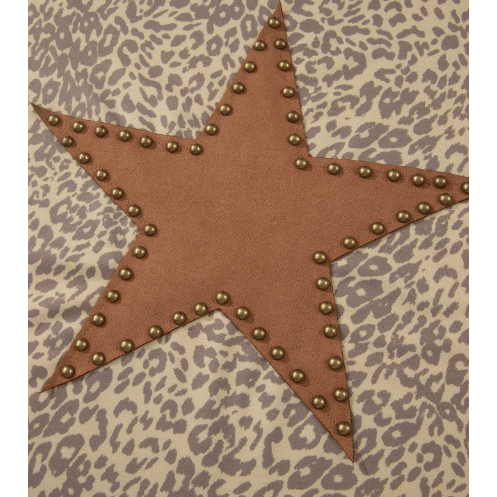 Soph Khaki Leopard Retro Studded Star Patch Loose Tee