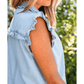 Kadie Beau Blue Ruffled Edge Collared Shift Denim Dress with Pockets