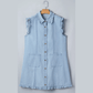 Kadie Beau Blue Ruffled Edge Collared Shift Denim Dress with Pockets