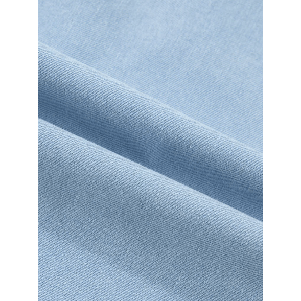 Kadie Beau Blue Ruffled Edge Collared Shift Denim Dress with Pockets