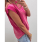 Taylah Pink Mineral Wash Raw Seam Detail Lace Trim Cap Sleeve Top