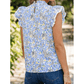 Lulla Sky Blue Abstract Print High Neck Flutter Sleeves Top