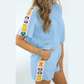 Paulie Mist Blue Granny Square Crochet Detail Short 2pcs Set