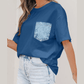 Jeanann Blue Color Block Chest Pocket Patched Casual Short Sleeve Top