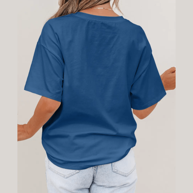 Jeanann Blue Color Block Chest Pocket Patched Casual Short Sleeve Top