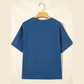 Jeanann Blue Color Block Chest Pocket Patched Casual Short Sleeve Top