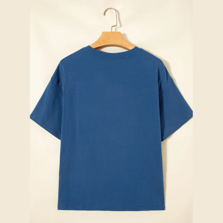 Jeanann Blue Color Block Chest Pocket Patched Casual Short Sleeve Top