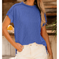 Gracie Dark Blue Textured Knit Exposed Stitching T-shirt