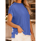Gracie Dark Blue Textured Knit Exposed Stitching T-shirt