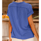 Gracie Dark Blue Textured Knit Exposed Stitching T-shirt