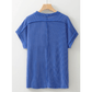 Gracie Dark Blue Textured Knit Exposed Stitching T-shirt