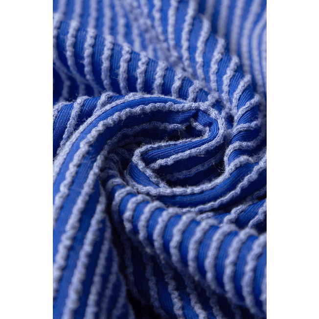 Gracie Dark Blue Textured Knit Exposed Stitching T-shirt