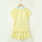Aspen Yellow Stripe Colorblock Trim V Neck Tee Drawstring Elastic Waist Short Set