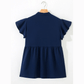 Maryanne Blue V Neck Ruffled Sleeve Floral Embroidered Detail Babydoll Blouse