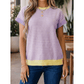 Sonny Purple Stripe Colorblock Paneling Collar Cuff Hem Texture T-Shirt