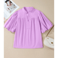 Kensley Stitched Detail V Neck Puffy Half Sleeve Blouse