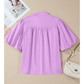 Kensley Stitched Detail V Neck Puffy Half Sleeve Blouse