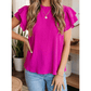 Corbin Hot Pink Textured Ruffle Trim Short Sleeve Blouse