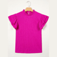 Corbin Hot Pink Textured Ruffle Trim Short Sleeve Blouse