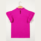 Corbin Hot Pink Textured Ruffle Trim Short Sleeve Blouse
