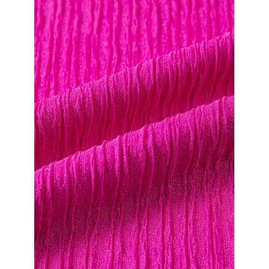 Corbin Hot Pink Textured Ruffle Trim Short Sleeve Blouse