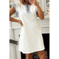 Ansley White Contrasted Striped Patchwork Split Neck Ruffle Trim Sleeveless Dress