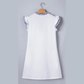 Ansley White Contrasted Striped Patchwork Split Neck Ruffle Trim Sleeveless Dress