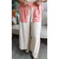 Laurabell White Two-tone Color Block Patchwork Tee Drawstring Loose Pant Set